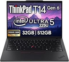 ThinkPad T14 Gen 6 Business Laptop 14" FHD+ IPS, Intel Ultra 5 225U, 32GB DDR5 RAM, 512GB SSD, 5MP HD Webcam, Fingerprint, Backlit, Wi-Fi 6E, 2 Thunderbolt 4, AI PC